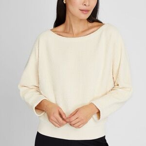Club Monaco Long Sleeve Cotton Blend Boucle Sweatshirt
